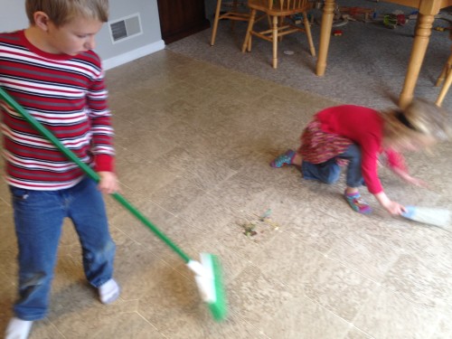 Kids Sweeping Kitchen Floor