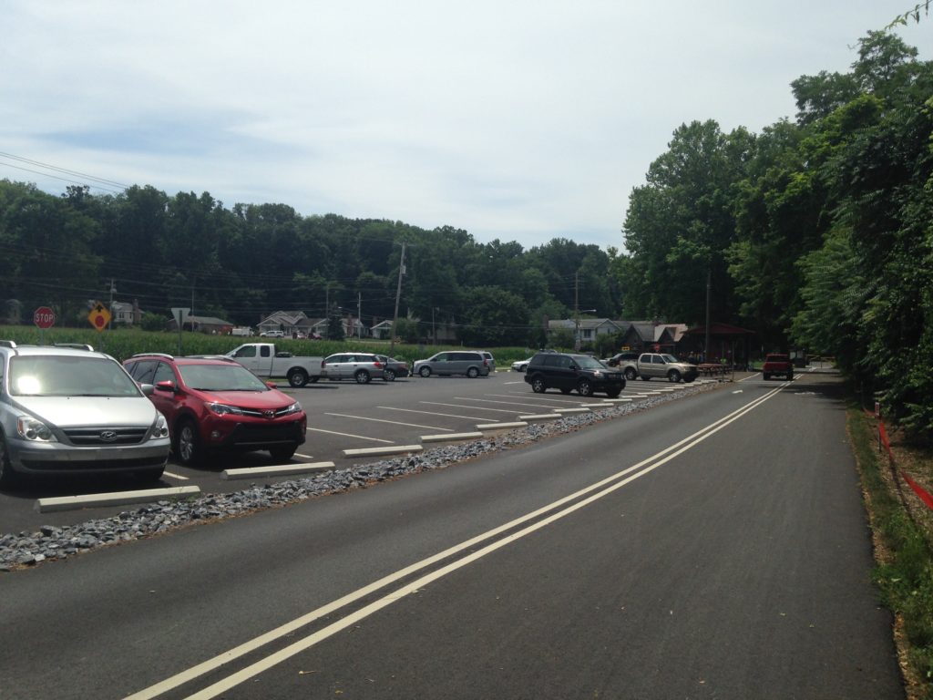 root beer barrel parking lot along the rails to trails