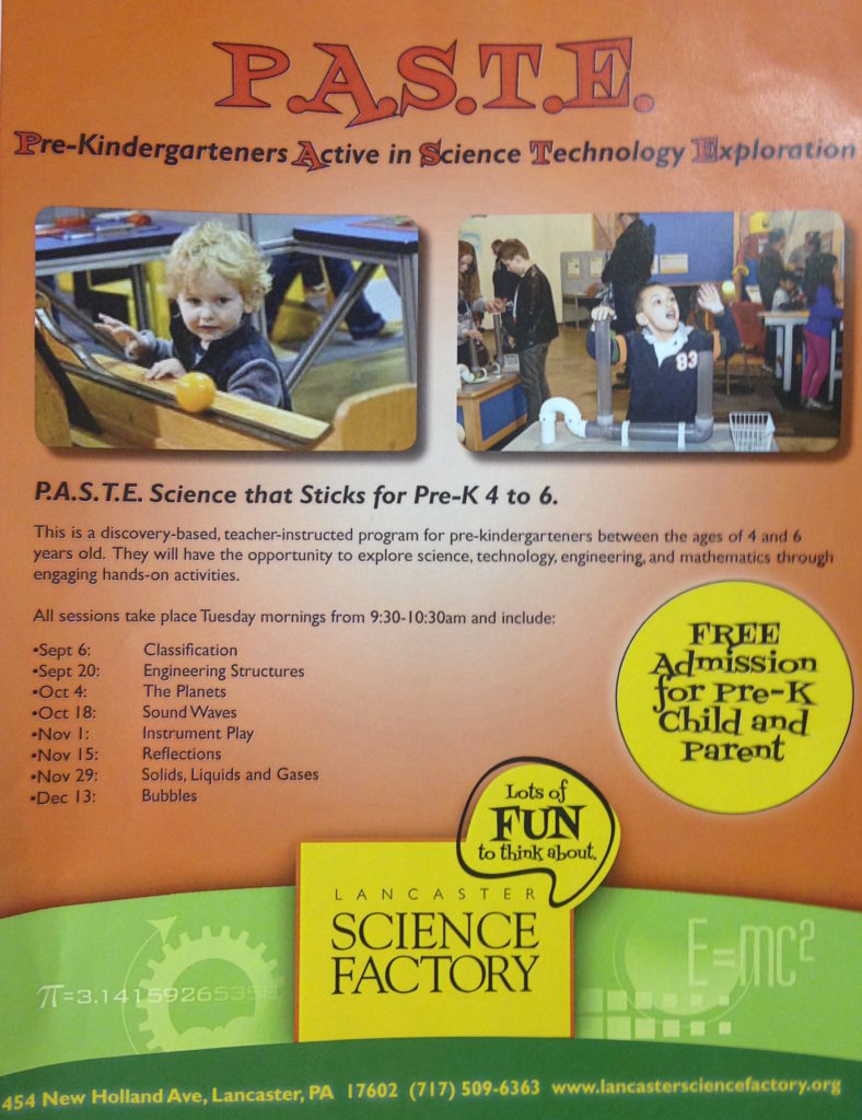 Lancaster Science Factory FREE Pre-K Program P.A.S.T.E.